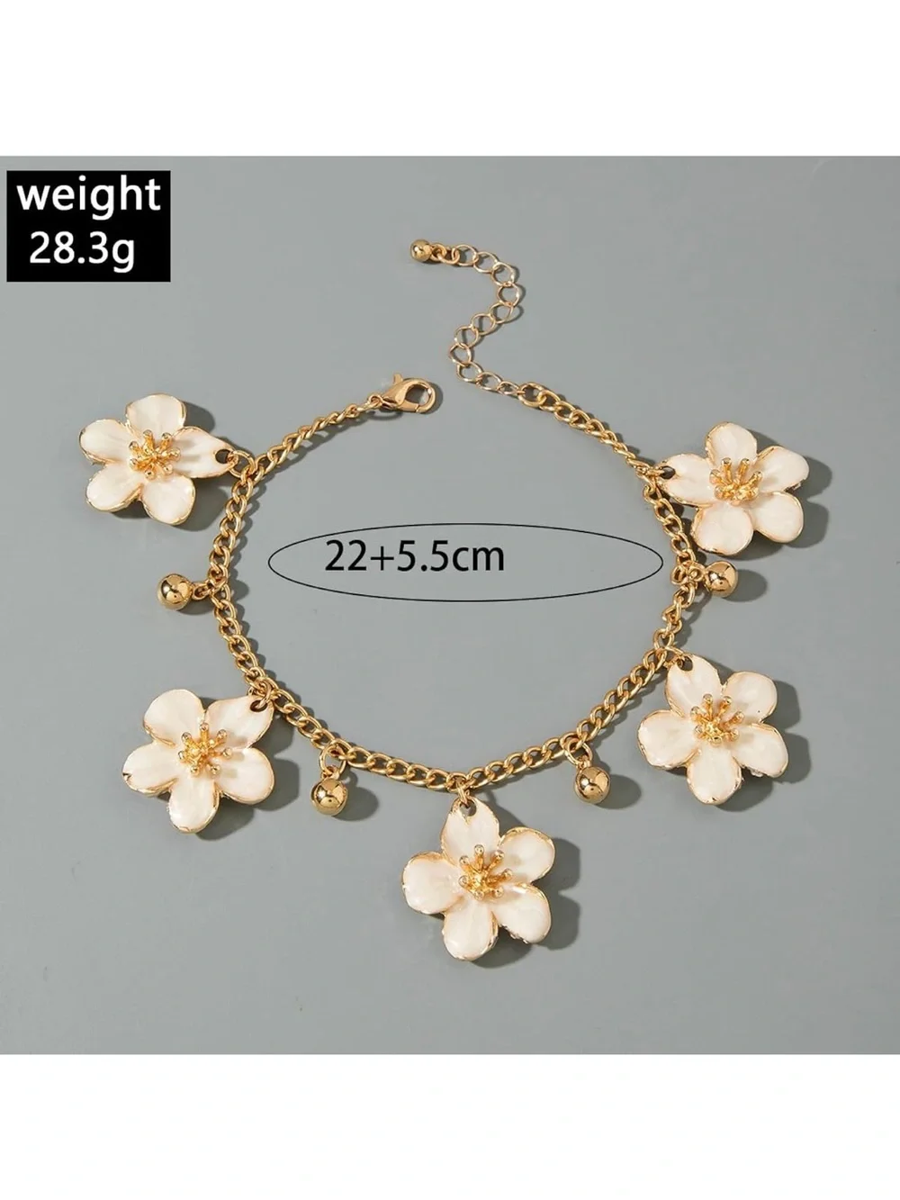 Anthropologie Gold Anklet with White Flower Charms